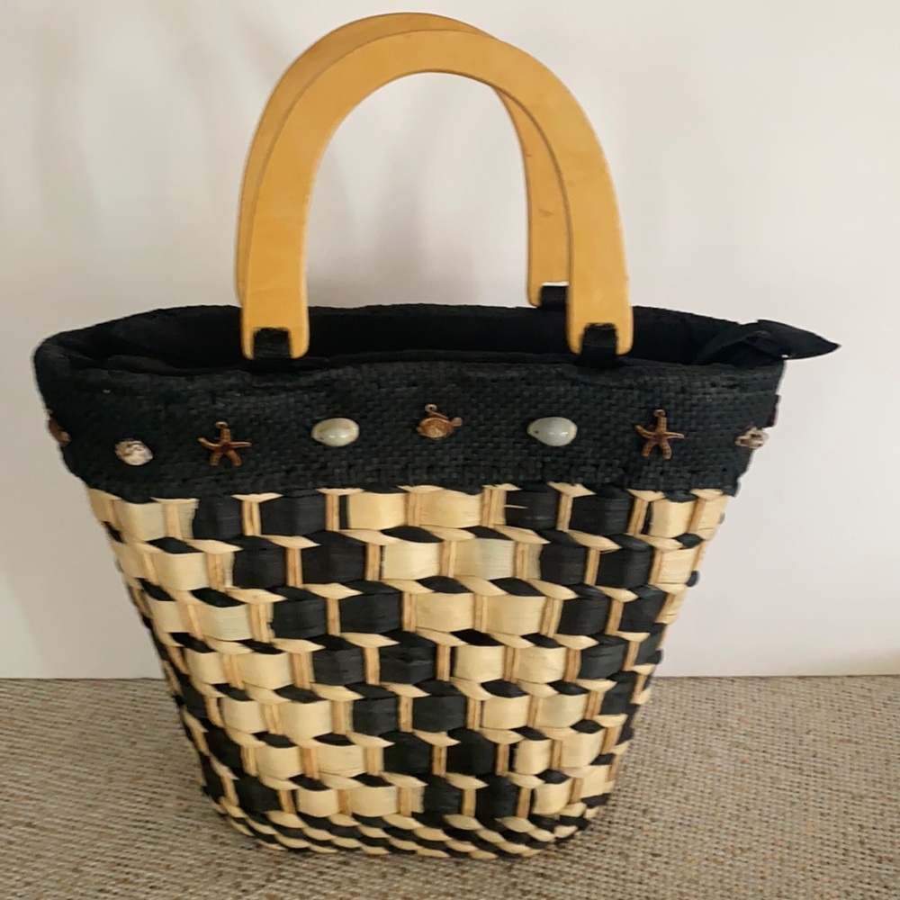 REDFISH DESIGN- Summer Straw Bag Black & Cream.New